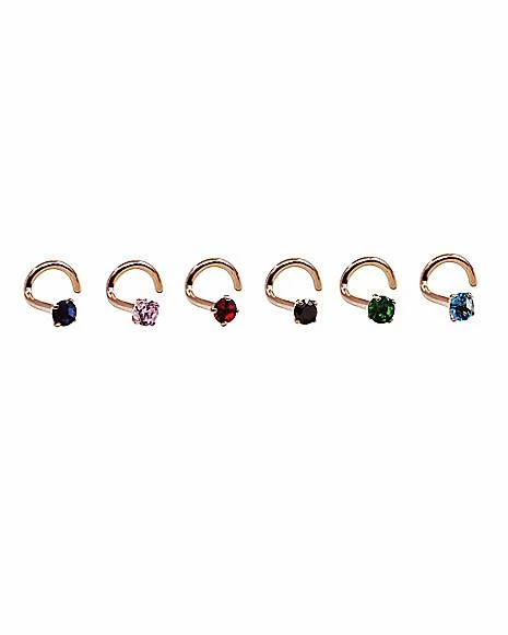 Outlet π Rose Goldtone CZ Screw Nose Rings 6 Pack - 20 Gauge π 3 Outlet π Rose Goldtone CZ Screw Nose Rings 6 Pack - 20 Gauge π