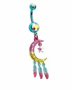 Best reviews of 🥰 CZ Ombre Moon Dream Catcher Dangle Belly Ring - 14 Gauge 💯 -Playboy Shop 03571924 b