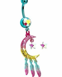 Best reviews of 🥰 CZ Ombre Moon Dream Catcher Dangle Belly Ring - 14 Gauge 💯 -Playboy Shop 03571924 c