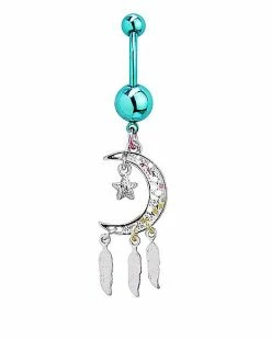 Best reviews of 🥰 CZ Ombre Moon Dream Catcher Dangle Belly Ring - 14 Gauge 💯 -Playboy Shop 03571924 d