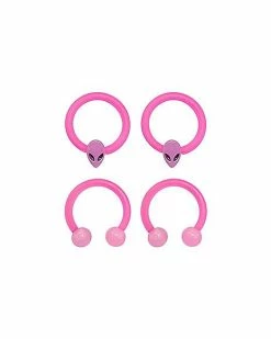 Hot Sale 😀 Multi-Pack Pink Alien Horseshoe Rings and Captive Rings 2 Pair - 14 Gauge 🌟
