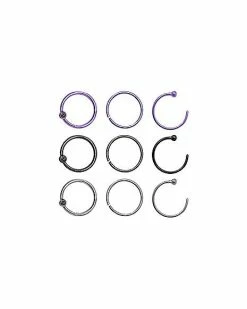 Outlet 🛒 Multi-Pack Glitter Hoop Nose Rings 9 Pack - 20 Gauge 😉