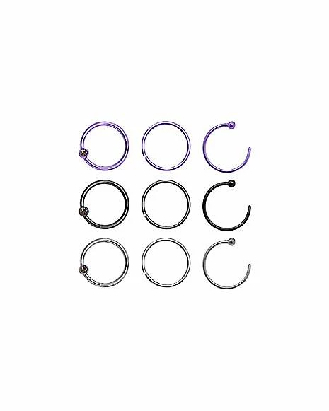 Outlet π Multi-Pack Glitter Hoop Nose Rings 9 Pack - 20 Gauge π 3 Outlet π Multi-Pack Glitter Hoop Nose Rings 9 Pack - 20 Gauge π