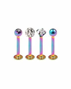 New 💯 CZ Rainbow Labret Lip Rings 4 Pack - 16 Gauge 🌟