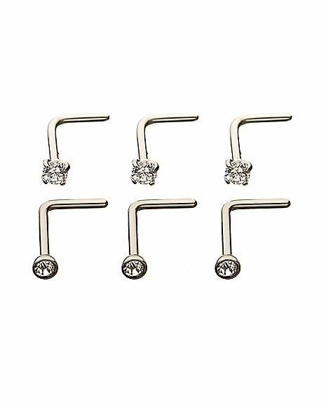 Cheap π Multi-Pack CZ L-Bend Nose Rings 6 Pack - 20 Gauge π 3 Cheap π Multi-Pack CZ L-Bend Nose Rings 6 Pack - 20 Gauge π