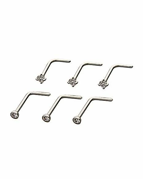 Cheap π Multi-Pack CZ L-Bend Nose Rings 6 Pack - 20 Gauge π 4 Cheap π Multi-Pack CZ L-Bend Nose Rings 6 Pack - 20 Gauge π - Image 2