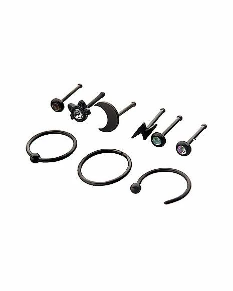 Budget π Multi-Pack CZ Cat Moon Nose Rings 9 Pack - 20 Gauge π 4 Budget π Multi-Pack CZ Cat Moon Nose Rings 9 Pack - 20 Gauge π - Image 2