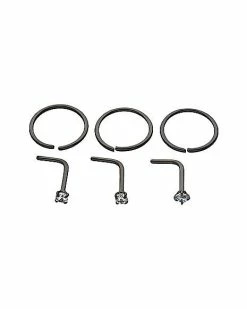 Budget 🧨 Multi-Pack Black Hoop Nose Rings and L Bend Nose Rings 6 Pack - 20 Gauge 🛒