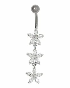 Best deal 🛒 CZ Flower Titanium Dangle Belly Ring - 14 Gauge 👍