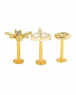 Brand new 👏 Multi-Pack Goldtone CZ Bee Cartilage Earrings 3 Pack - 16 Gauge ❤️ -Playboy Shop 03575040 b