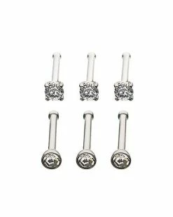 Discount 🤩 Multi-Pack CZ Bone Nose Rings 6 Pack - 20 Gauge 🎉