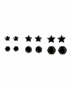 Discount 🎉 Black CZ Star and Circle Stud Earrings 20 Gauge - 6 Pair 👍