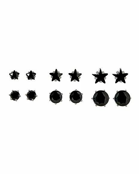 Discount π Black CZ Star and Circle Stud Earrings 20 Gauge - 6 Pair π 3 Discount π Black CZ Star and Circle Stud Earrings 20 Gauge - 6 Pair π