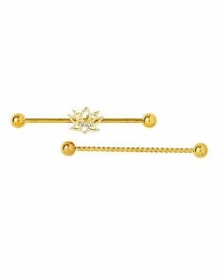 Outlet 🛒 Multi-Pack Goldtone Twisted Lotus CZ Industrial Barbells 2 Pack - 14 Gauge 😍