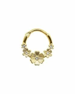Best Pirce 🔔 Goldtone CZ Flower Clicker Septum Ring - 16 Gauge 🌟