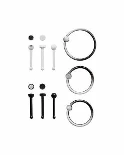 Coupon 🧨 Multi-Pack Black and White Nose Rings 9 Pack - 20 Gauge 🎉