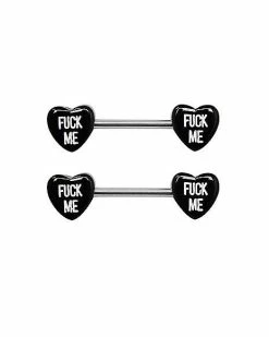 Deals 😉 Heart Fuck Me Nipple Barbells - 14 Gauge 🤩
