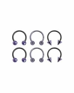 Coupon 🎉 Multi-Pack Ombre Black and Purple Horseshoe and Captive Rings 6 Pack - 16 Gauge ✨