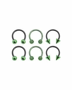 Hot Sale 🔔 Multi-Pack Ombre Black and Green Horseshoe and Captive Rings 6 Pack - 16 Gauge 🔥