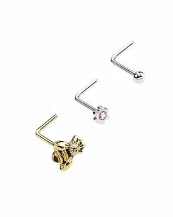 Discount 😉 Multi-Pack CZ Bee L-Bend Nose Rings 3 Pack - 18 Gauge 🔥 -Playboy Shop 03601556 b