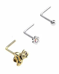 Discount 😉 Multi-Pack CZ Bee L-Bend Nose Rings 3 Pack - 18 Gauge 🔥 -Playboy Shop 03601556 c