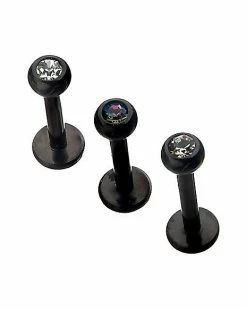 Buy 🥰 Multi-Pack Black CZ Labret Lip Rings 3 Pack - 16 Gauge 🔔 -Playboy Shop 03601630 b