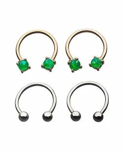 New 🔔 Multi-Pack Green Opal-Effect Horseshoe Rings 2 Pair - 16 Gauge 😀