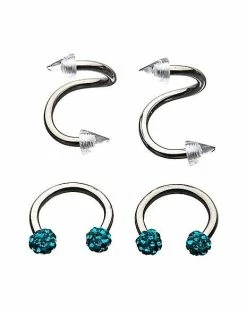 Buy π Multi-Pack Twisted Spiked Barbells and CZ Captive Rings 2 Pair - 16 Gauge β¨