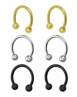 Budget 💯 Multi-Pack Colored Titanium Horseshoe Rings 3 Pair - 16 Gauge 🛒 -Playboy Shop 03601879 b