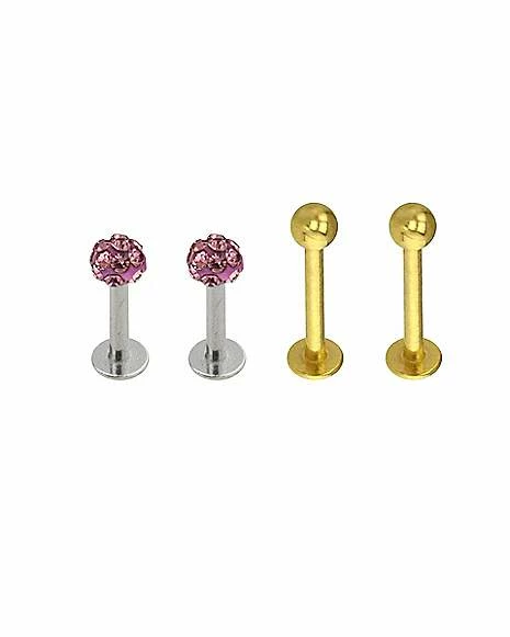 Best Pirce π Multi-Pack Goldtone CZ Labret Lip Rings 4 Pack - 16 Gauge β 4 Best Pirce π Multi-Pack Goldtone CZ Labret Lip Rings 4 Pack - 16 Gauge β - Image 2