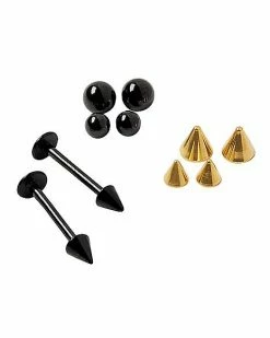 Deals ✔️ Black Cone Tip Labrets with Extra Cones and Balls 12 Pack - 16 Gauge 🔥