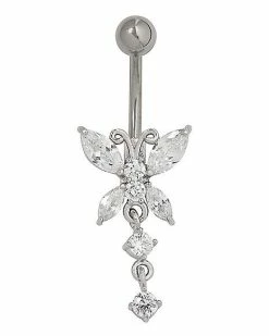 Best deal 🌟 CZ Butterfly Pendant Belly Ring - 14 Gauge ✔️