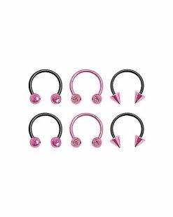 Promo ✨ Black and Pink Horseshoe Rings 3 Pair - 16 Gauge 🧨