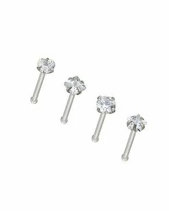 Flash Sale 👍 Multi-Pack CZ Bone Nose Rings 4 Pack - 20 Gauge ⌛