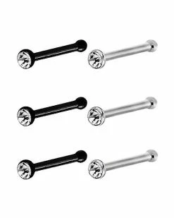 Wholesale ⌛ Multi-Pack CZ Bone Nose Rings 6 Pack - 20 Gauge 🎉