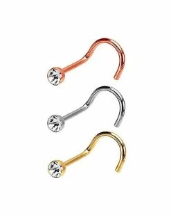 Outlet 🥰 Multi-Pack Plated CZ Screw Nose Rings 3 Pack - 20 Gauge 🔔