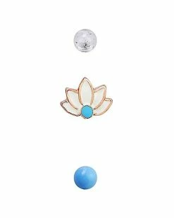 Budget ❤️ Multi-Pack Clear and Blue Ball and Lotus Charm Curved Barbells 3 Pack - 16 Gauge ⌛ -Playboy Shop 03622669 c