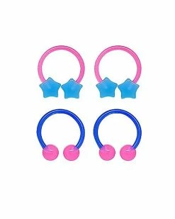 New ⌛ Multi-Pack Pink and Blue Glow Horseshoe Rings 2 Pair - 16 Gauge 😍