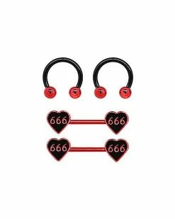 Wholesale 🧨 Multi-Pack 666 Horseshoe Rings and Barbells 2 Pair - 14 Gauge ✔️