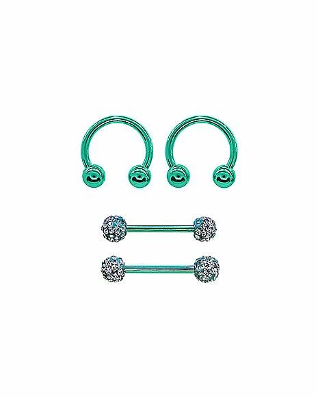 Best Sale π Multi-Pack Aqua Pave Nipple Barbells and Horseshoe Rings 2 Pair - 14 Gauge 𧨠3 Best Sale π Multi-Pack Aqua Pave Nipple Barbells and Horseshoe Rings 2 Pair - 14 Gauge π§¨