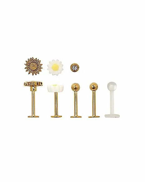 Promo ✨ Multi-Pack Flower Labret Lip Rings 5 Pack - 16 Gauge ⭐ 3 Promo ✨ Multi-Pack Flower Labret Lip Rings 5 Pack - 16 Gauge ⭐
