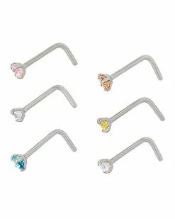 Best Pirce 🥰 Multi-Pack CZ L-Bend Nose Rings 6 Pack - 20 Gauge ✔️