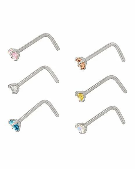 Best Pirce 🥰 Multi-Pack CZ L-Bend Nose Rings 6 Pack - 20 Gauge ✔️ 3 Best Pirce 🥰 Multi-Pack CZ L-Bend Nose Rings 6 Pack - 20 Gauge ✔️