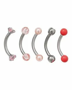 Best Sale 🔥 Multi-Pack CZ Pink Curved Barbells 5 Pack - 16 Gauge 🎁
