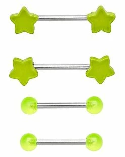 Promo ✨ Multi-Pack Glow In The Dark Star Nipple Barbells 2 Pair - 14 Gauge 🔔