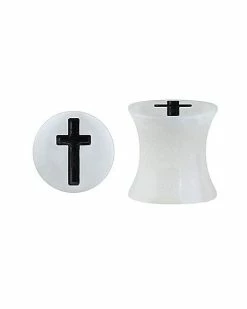 Buy 😍 White Acrylic Upside Down Cross Ear Plugs - 00 Gauge 😉