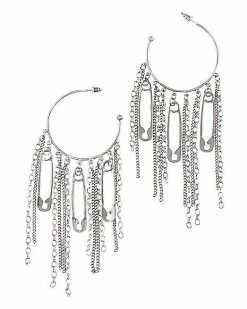 Flash Sale ⭐ Silvertone Safety Pin Chain Hoop Earrings 🛒