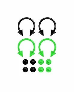 Top 10 ⭐ Multi-Pack Matte Black and Green Horseshoe Rings 2 Pair With Extra Balls – 16 Gauge 🌟