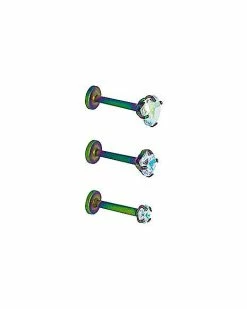 Cheap 😉 Multi-Pack Oil Slick CZ Labret Lip Rings 3 Pack - 16 Gauge 🔔