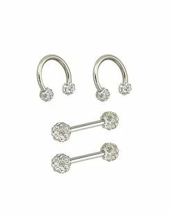 Discount 🎉 Multi-Pack CZ Nipple Horseshoe Rings and Barbells 2 Pair - 14 Gauge ⌛ -Playboy Shop 03640034 b